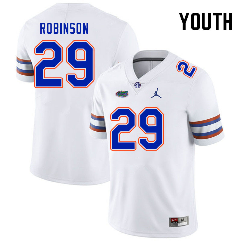 Youth #29 Jaden Robinson Florida Gators College Football Jerseys Stitched-White